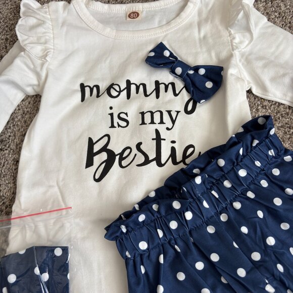 Infant Blue/White Bodysuit High Waist Polka Dot Pant Set w/Headband 12-18mos. - Picture 2 of 3